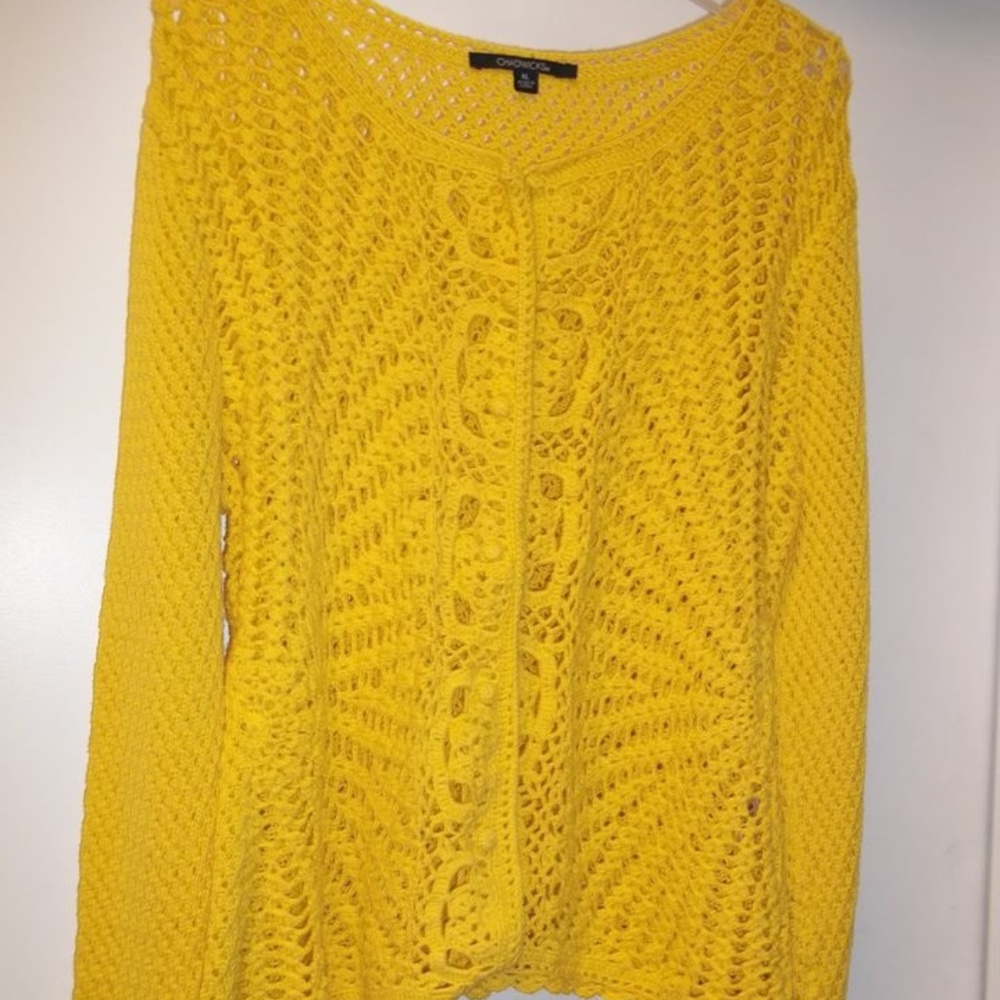 Chadwicks XL yellow cardigan sweater pointelle